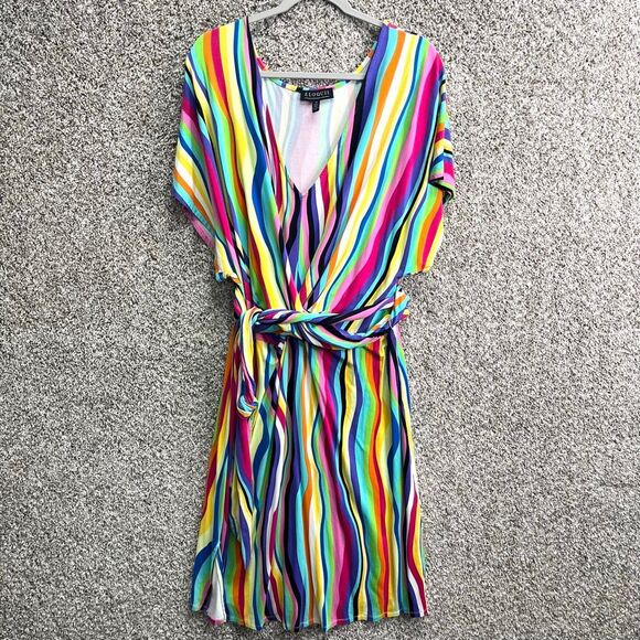 Eloquii Dress Women’s 18 Multicolored Striped Wrap Around Plus Size - Picture 1 of 8
